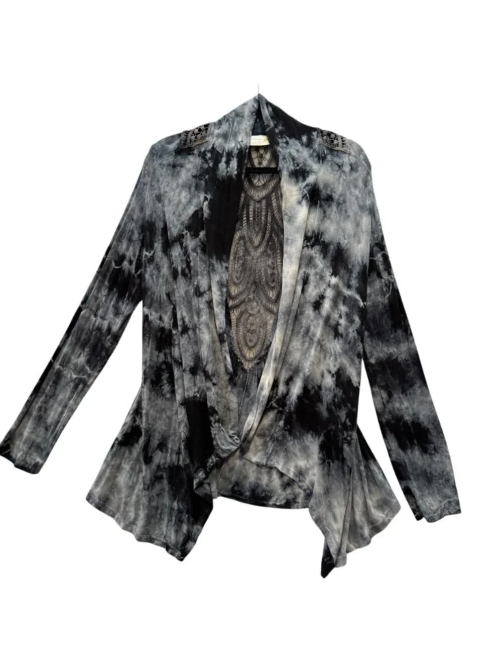 Nature Art Lynn Yang Tie Die Top Open Front Size M Whimsygoth Scarf Hem Lace - Picture 6 of 9